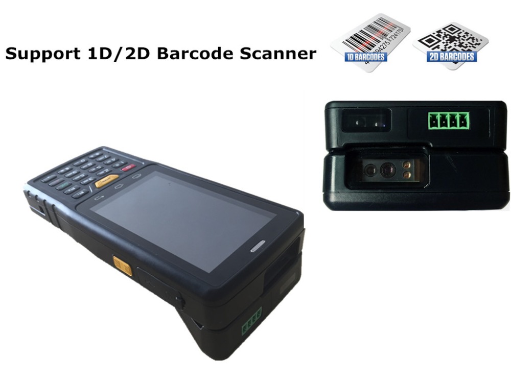 Promotional Sample 4 inch Android handheld pda 2d barcode scanner ,support UHF RFID Reader Impinj R2000 Chip